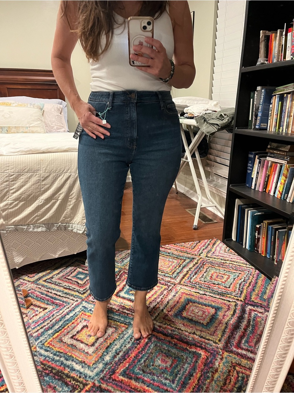 High-Rise Straight Crop Kick-Flare Jeans - Dark Blue